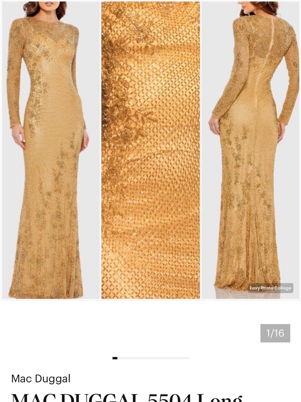 Mac Duggal Gold Long Sleeve Sequin Gown
